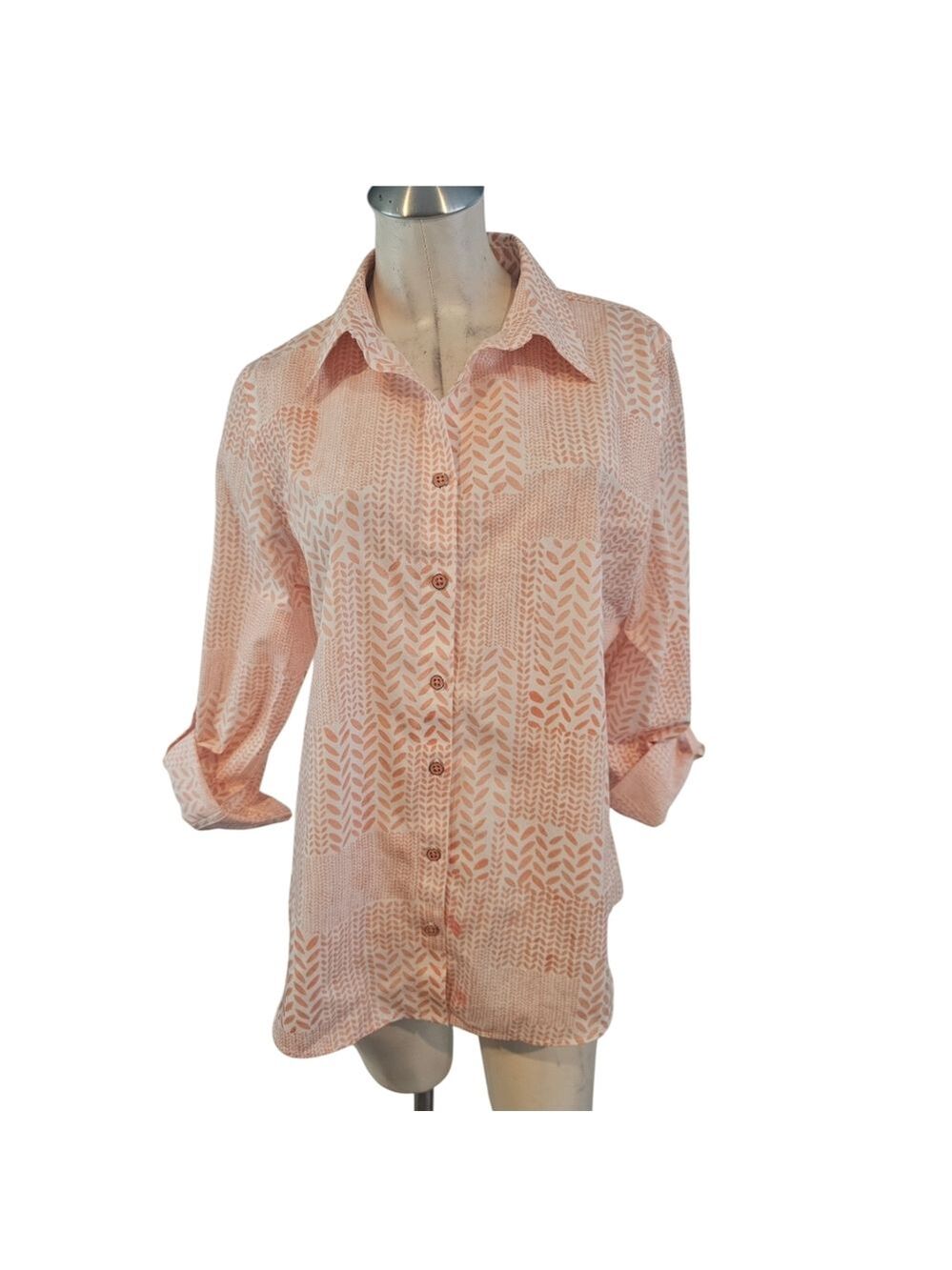Chico's Button Down Shirt Size 2 / L Coral White No Iron